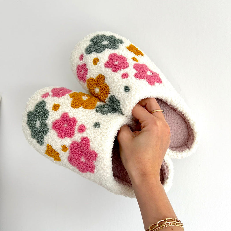 Cozy Floral Slippers with Grip Sole