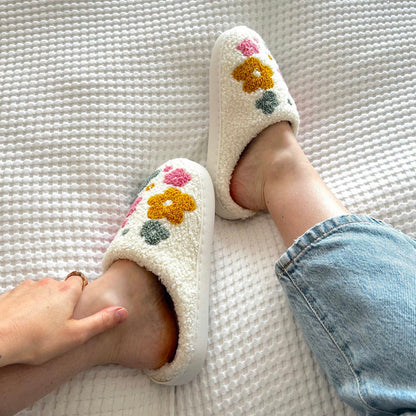 Cozy Floral Slippers with Grip Sole