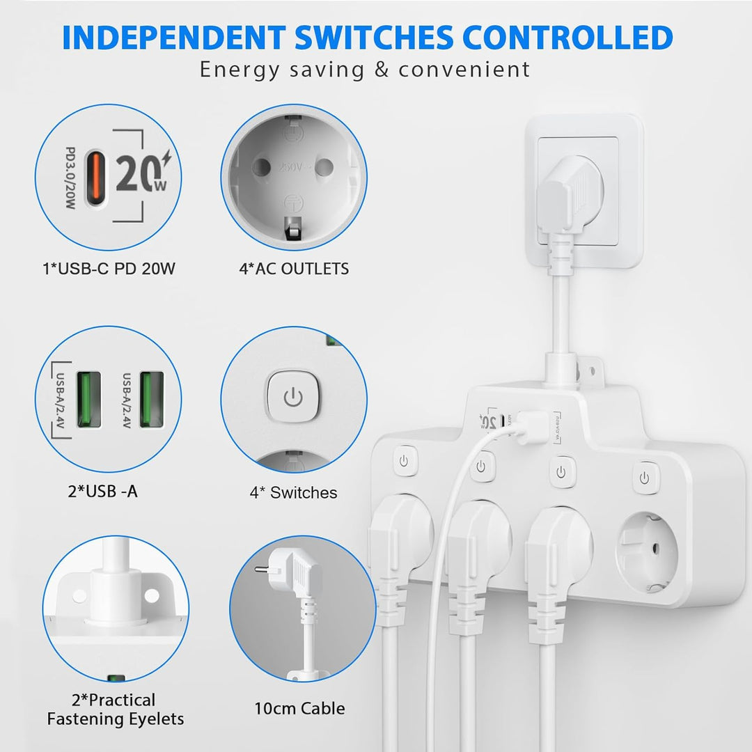 Compact USB Charging Station with Individual Outlet Control