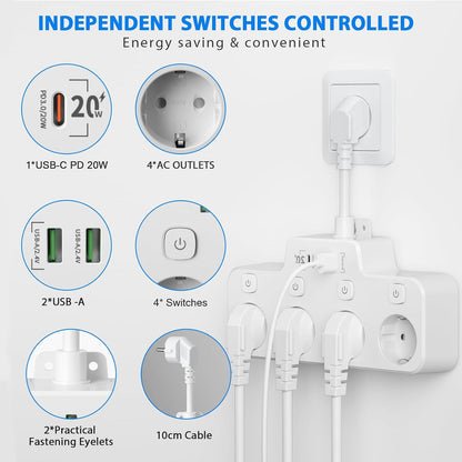 Compact USB Charging Station with Individual Outlet Control
