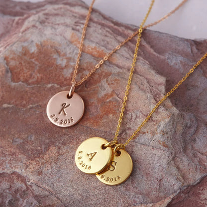 Customizable Engraved Initial Date Pendant Necklace