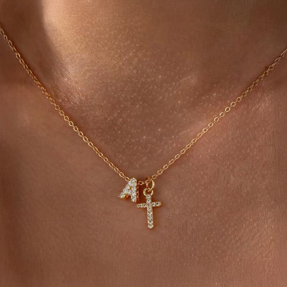 Delicate Initial and Cross Pendant Necklace - Befez