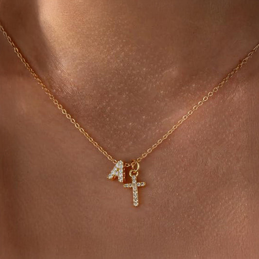 Delicate Initial and Cross Pendant Necklace - Befez
