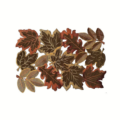 Rustic Fall Table Runner with Embroidered Leaf Pattern - Befez