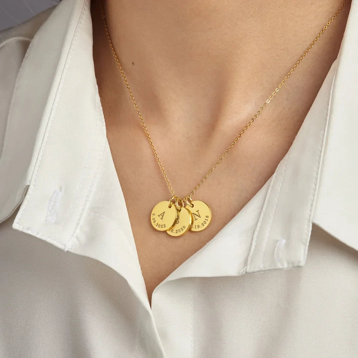 Customizable Engraved Initial Date Pendant Necklace - Befez