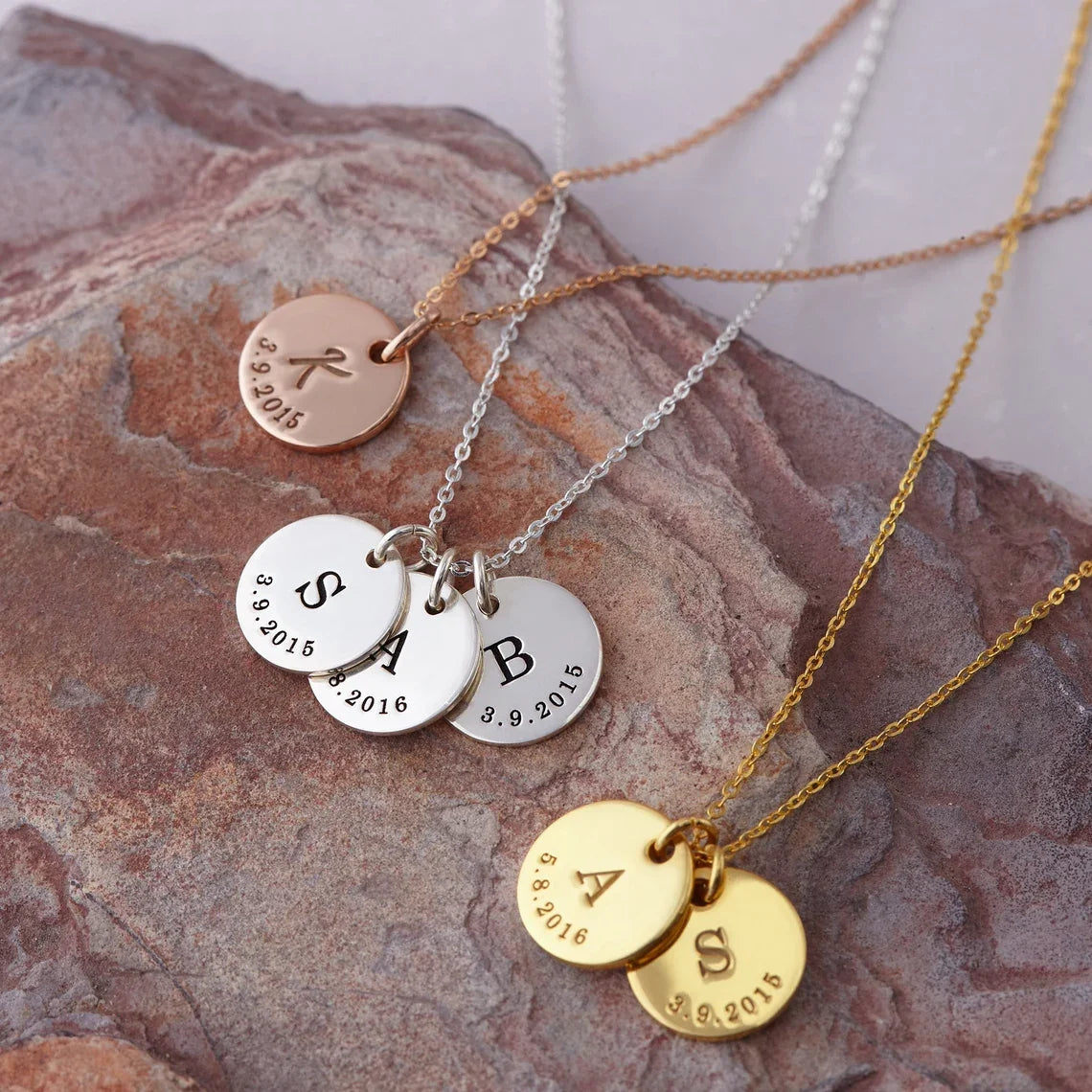 Customizable Engraved Initial Date Pendant Necklace