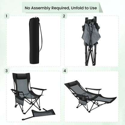 Comfortable Folding Recliner Chair with Footrest - Black/Grey
