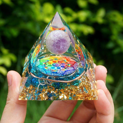 Healing Amethyst Crystal Sphere with Blue Quartz Pyramid