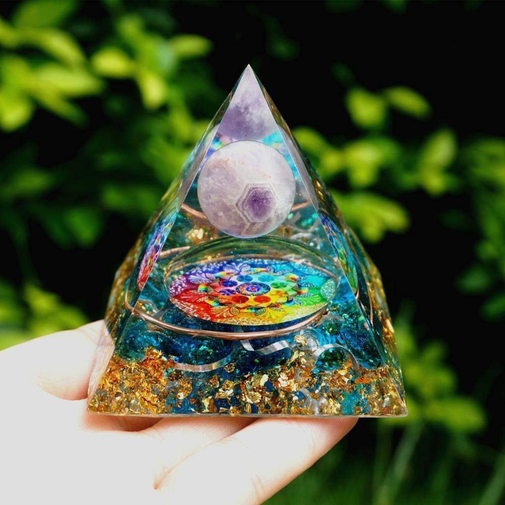 Healing Amethyst Crystal Sphere with Blue Quartz Pyramid