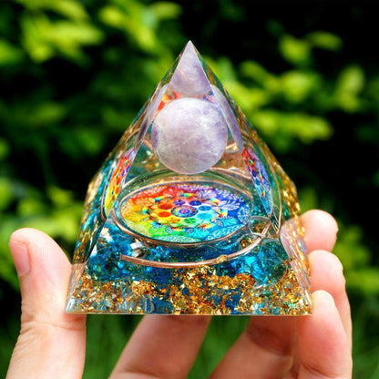 Healing Amethyst Crystal Sphere with Blue Quartz Pyramid - Befez
