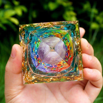Healing Amethyst Crystal Sphere with Blue Quartz Pyramid
