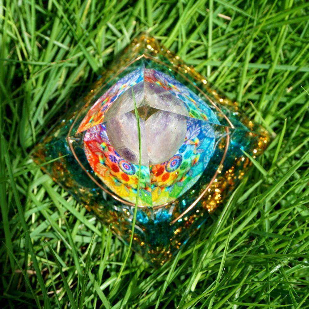 Healing Amethyst Crystal Sphere with Blue Quartz Pyramid