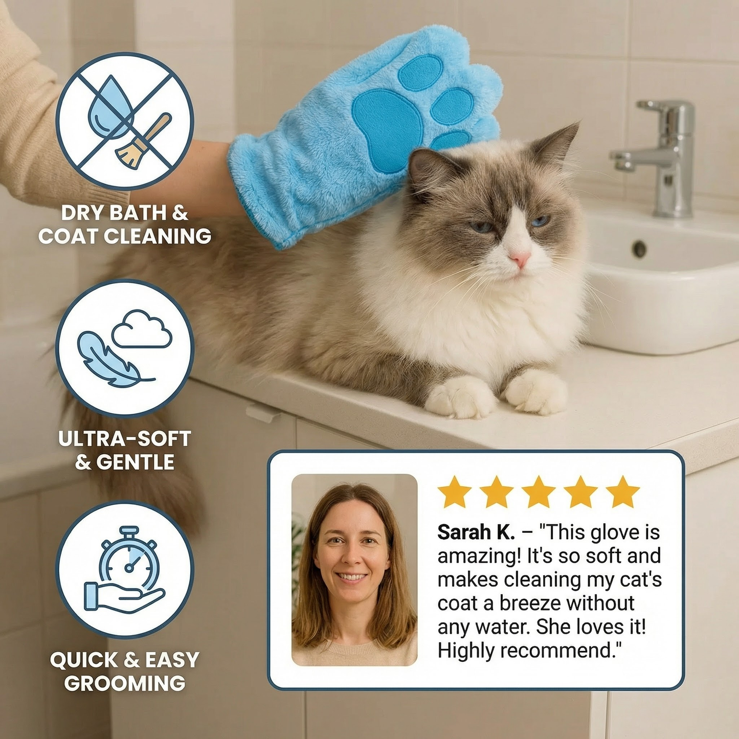 Gentle Pet Glove - Cat Bathing and Grooming Aid