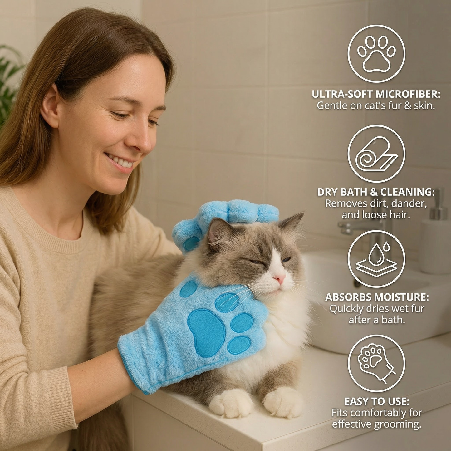 Gentle Pet Glove - Cat Bathing and Grooming Aid