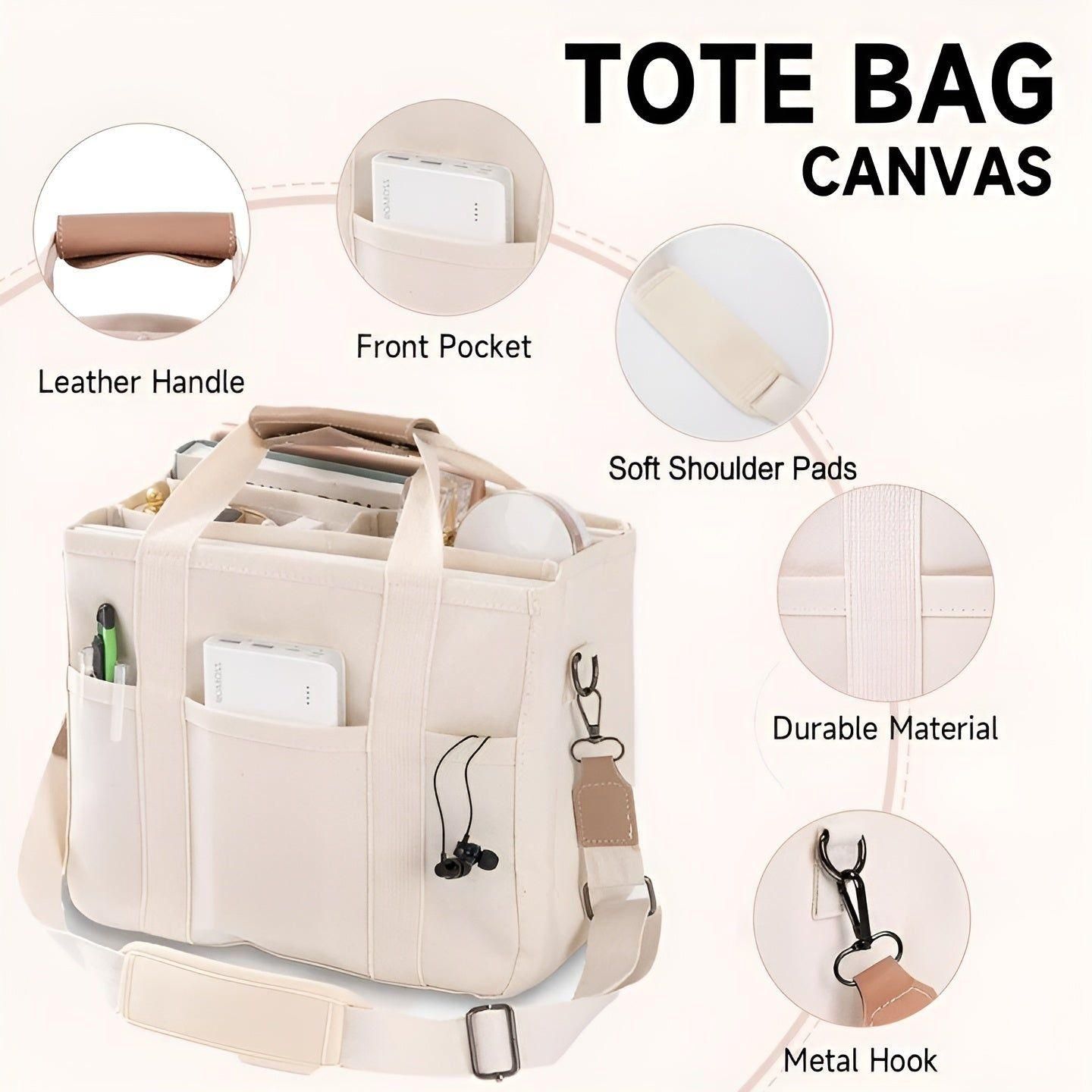 Practical Large Canvas Shoulder Bag