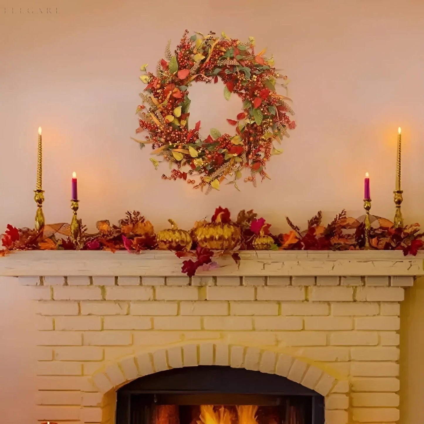 Warm Fall Wicker Door Wreath - Amber Leaf