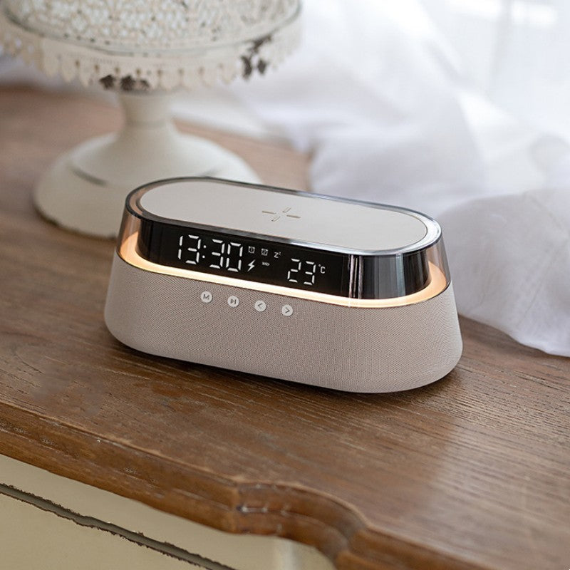 Compact Wireless Charger Clock Radio Bluetooth Speaker
