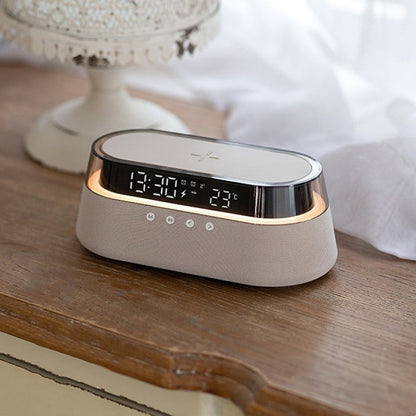 Compact Wireless Charger Clock Radio Bluetooth Speaker