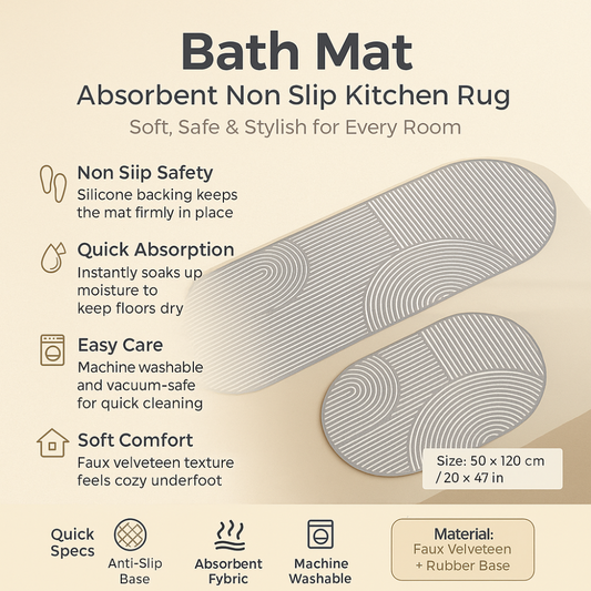 Soft Grip Bathroom Mat Anti Slip Kitchen Floor Rug - Befez