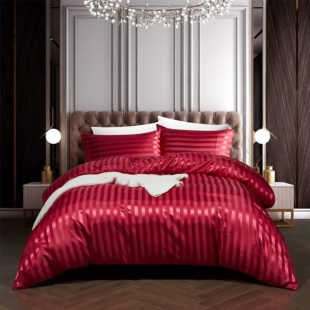 Soft Black Satin Bed Duvet Cover Set