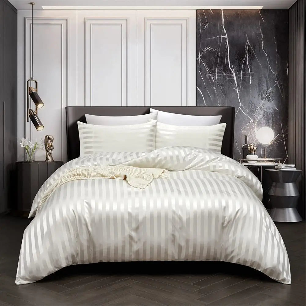 Soft Black Satin Bed Duvet Cover Set