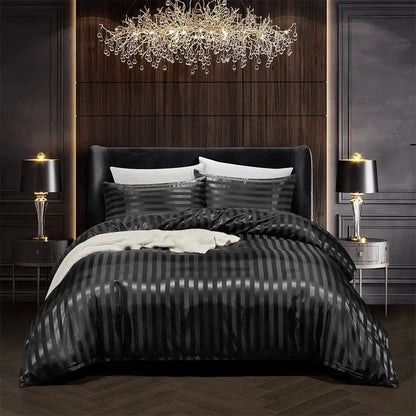 Soft Black Satin Bed Duvet Cover Set
