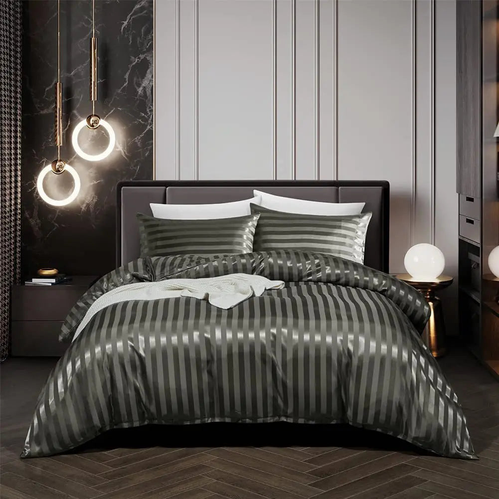 Soft Black Satin Bed Duvet Cover Set - Befez