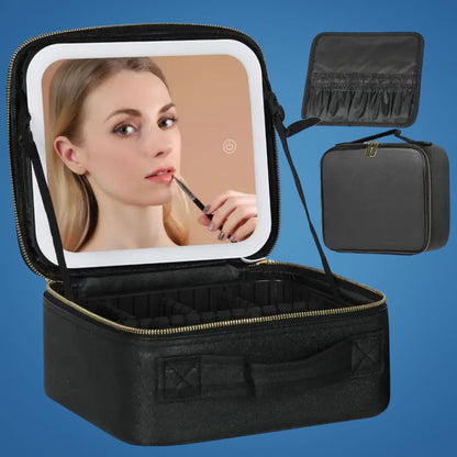 Portable Makeup Case with LED Light & Mirror