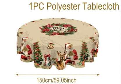 Christmas Table Cover Santa Snowman Design