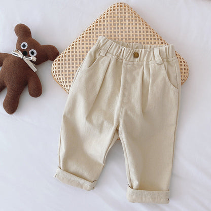 Soft Boys Trousers with Elastic Waistband - Beige