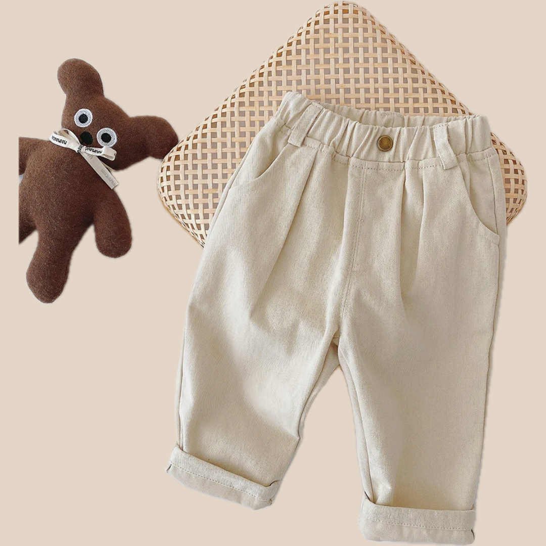 Soft Boys Trousers with Elastic Waistband - Beige