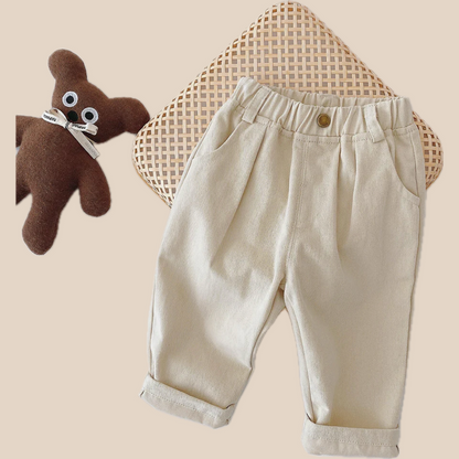 Soft Boys Trousers with Elastic Waistband - Beige