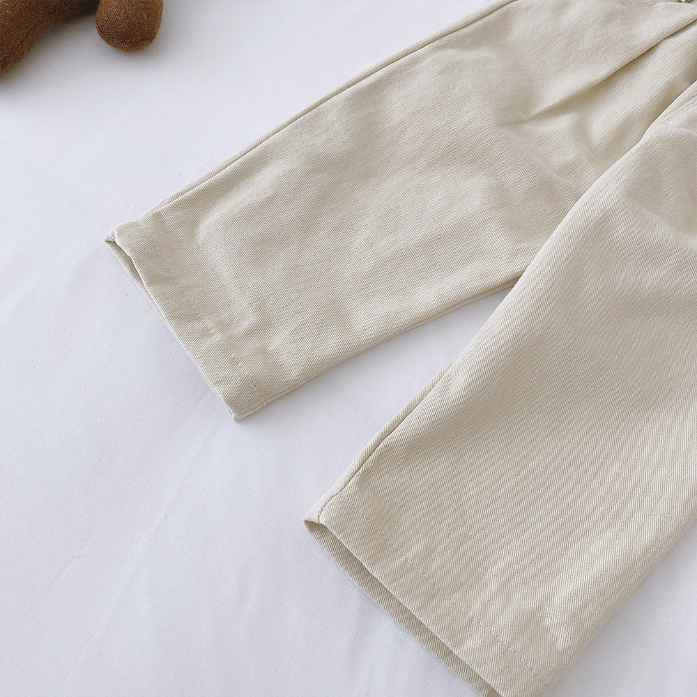 Soft Boys Trousers with Elastic Waistband - Beige