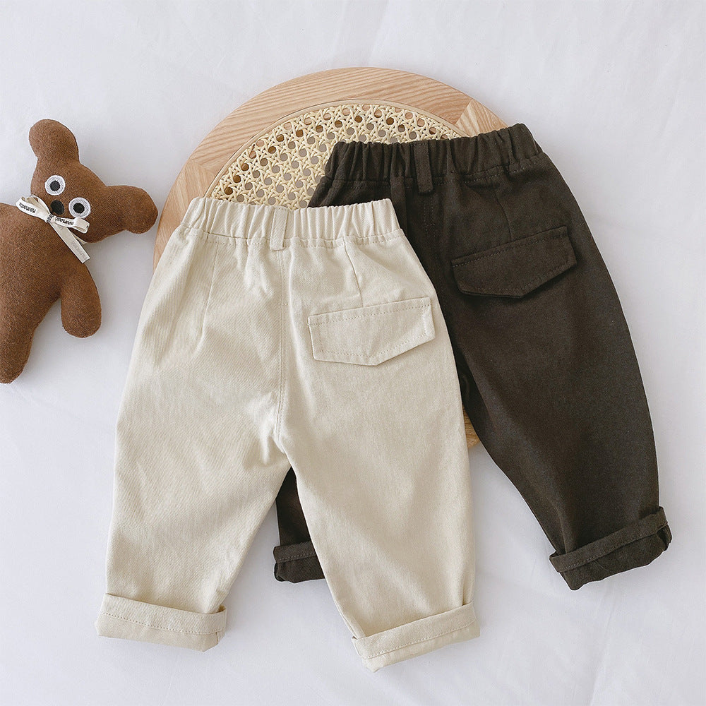 Soft Boys Trousers with Elastic Waistband - Beige