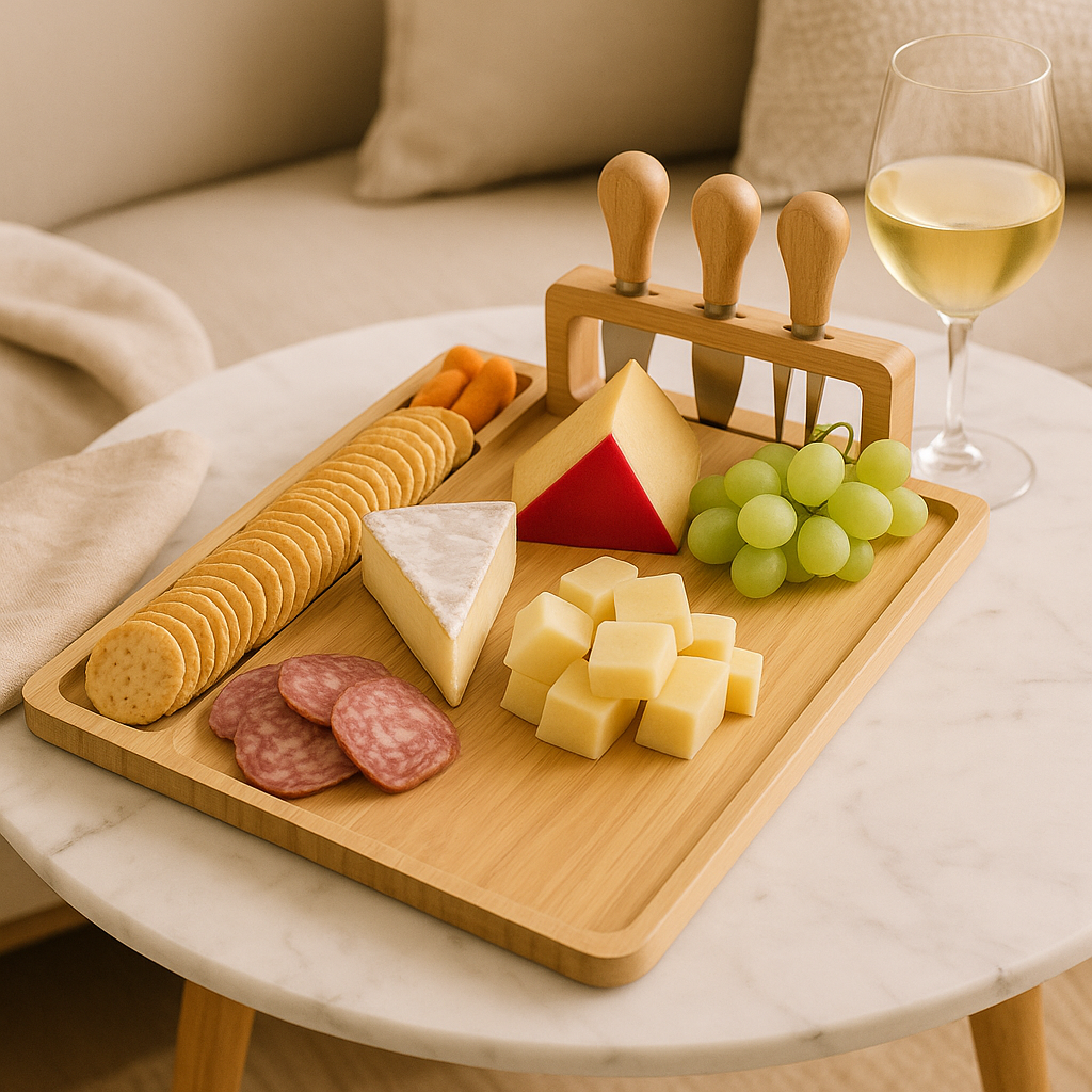 Wooden Cheese Board Set with Knife and Fork - Befez
