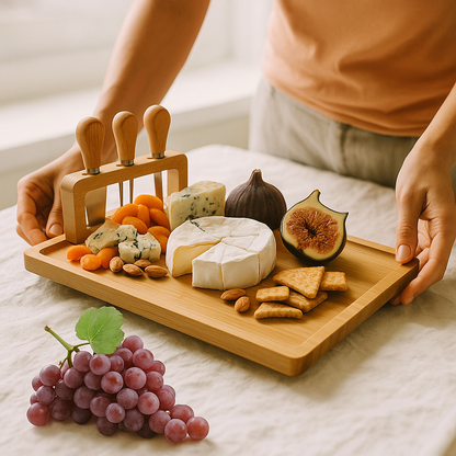Wooden Cheese Board Set with Knife and Fork