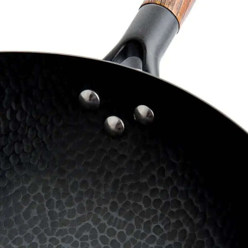 Traditional Handcrafted Iron Wok with Wooden Lid