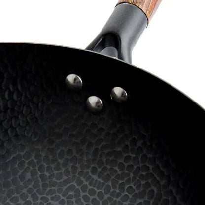 Traditional Handcrafted Iron Wok with Wooden Lid