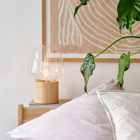 Classic Wood Table Lamp with Glass Shade - Befez