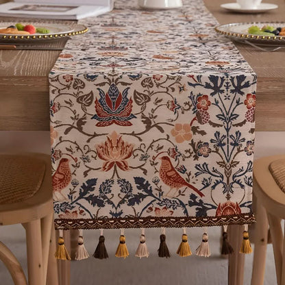 Beautiful Floral Table Runner with Bird Pattern - Befez