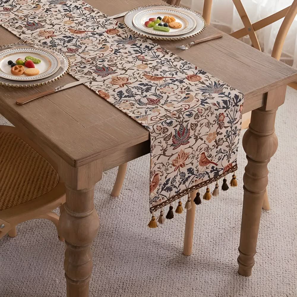 Beautiful Floral Table Runner with Bird Pattern