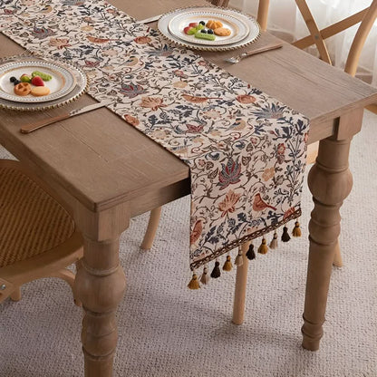 Beautiful Floral Table Runner with Bird Pattern