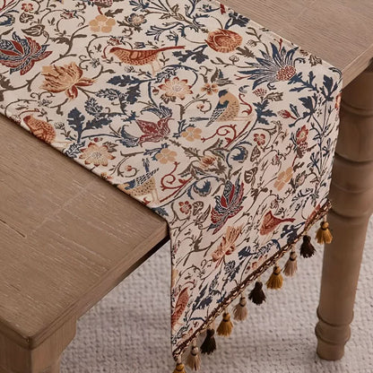 Beautiful Floral Table Runner with Bird Pattern