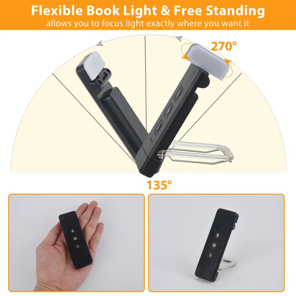 Compact LED Book Light with USB Rechargeable Clip