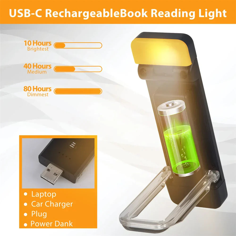 Compact LED Book Light with USB Rechargeable Clip