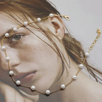 Elegant White Pearl Chain Necklace
