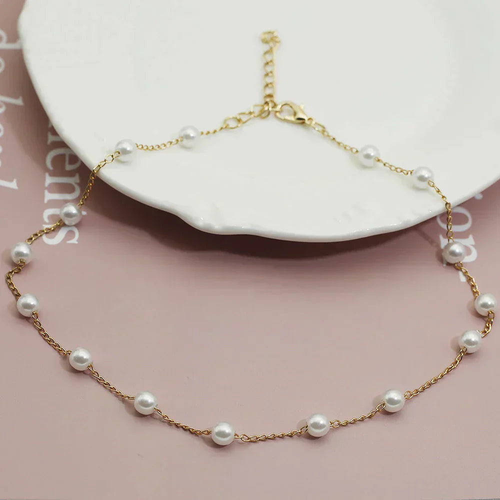 Elegant White Pearl Chain Necklace