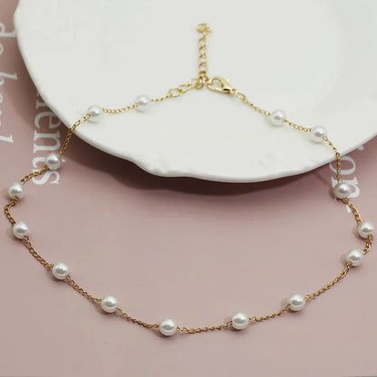 Elegant White Pearl Chain Necklace