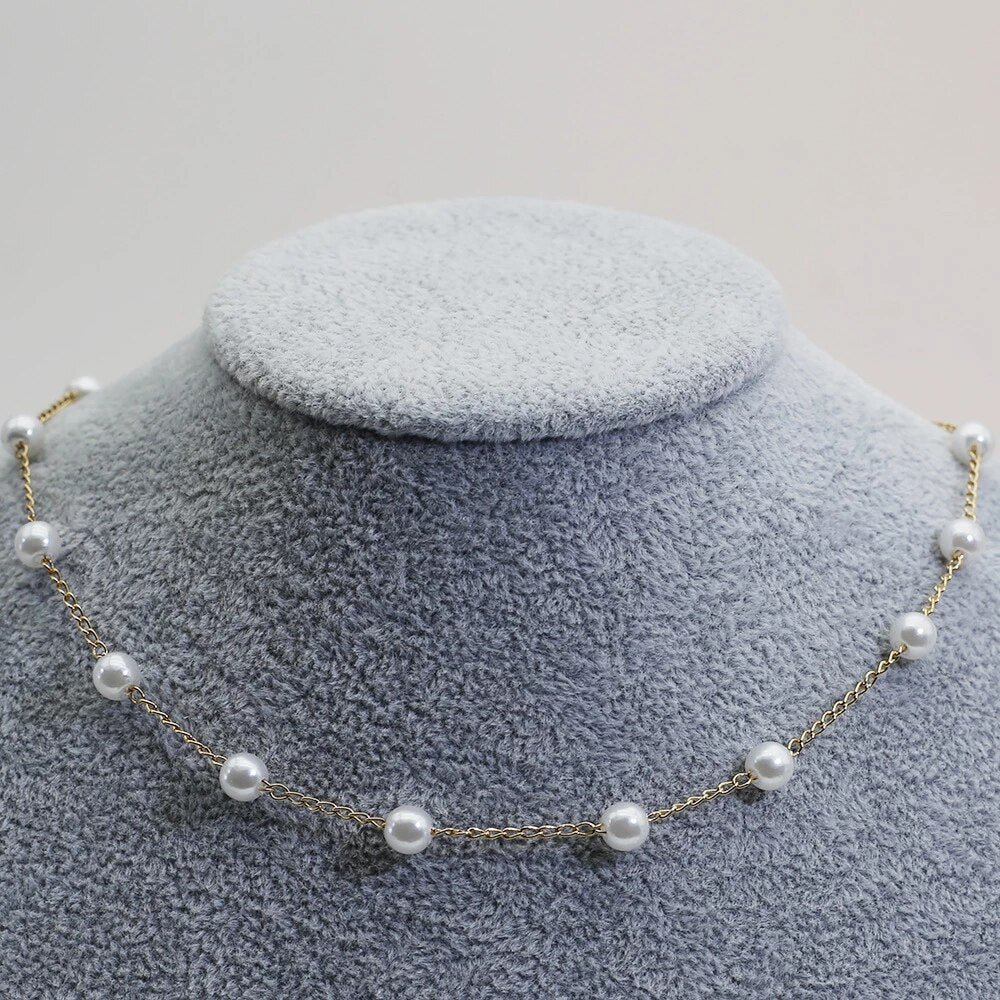 Elegant White Pearl Chain Necklace