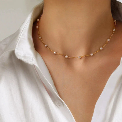 Elegant White Pearl Chain Necklace - Befez